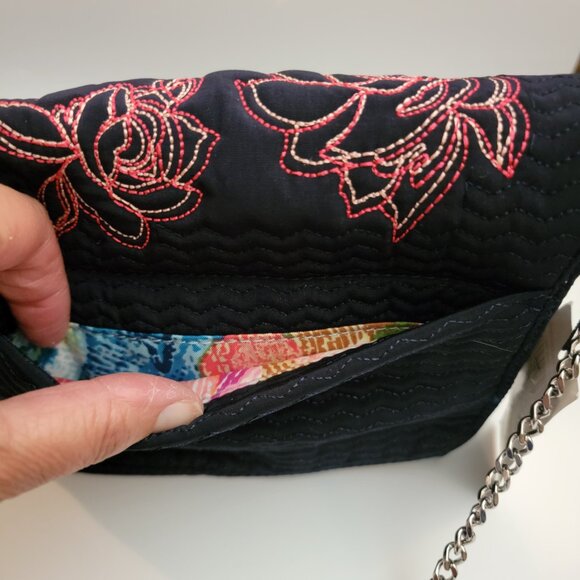Vera Bradley Carson RFID Mini Crossbody fabric Classic Navy Floral embroidered - Picture 3 of 4